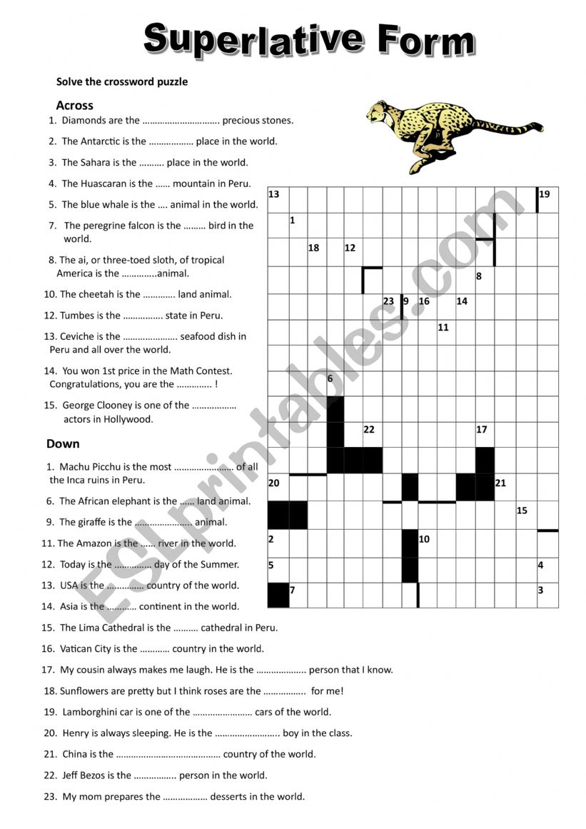 Superlative Form worksheet