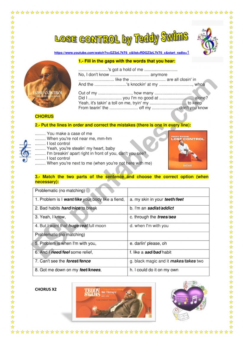 LOSE CONTROL BY TEDDY SWIMS worksheet