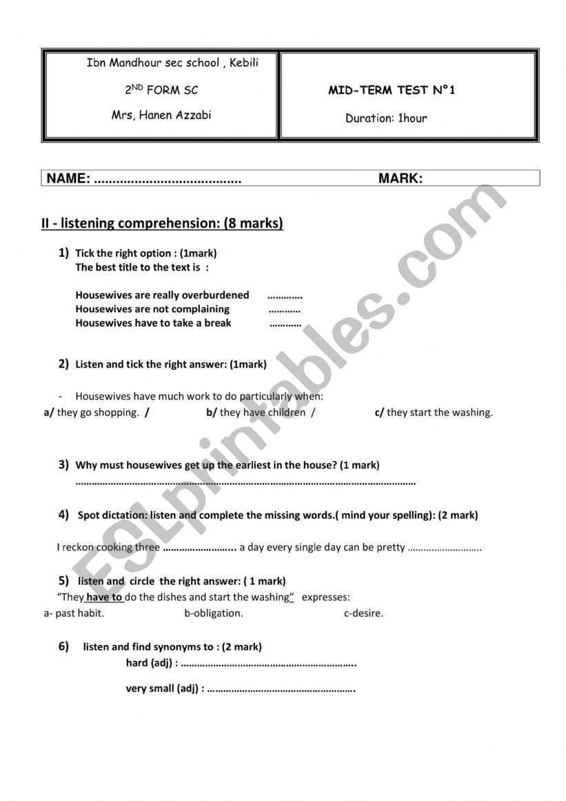 2nd y sciences  worksheet