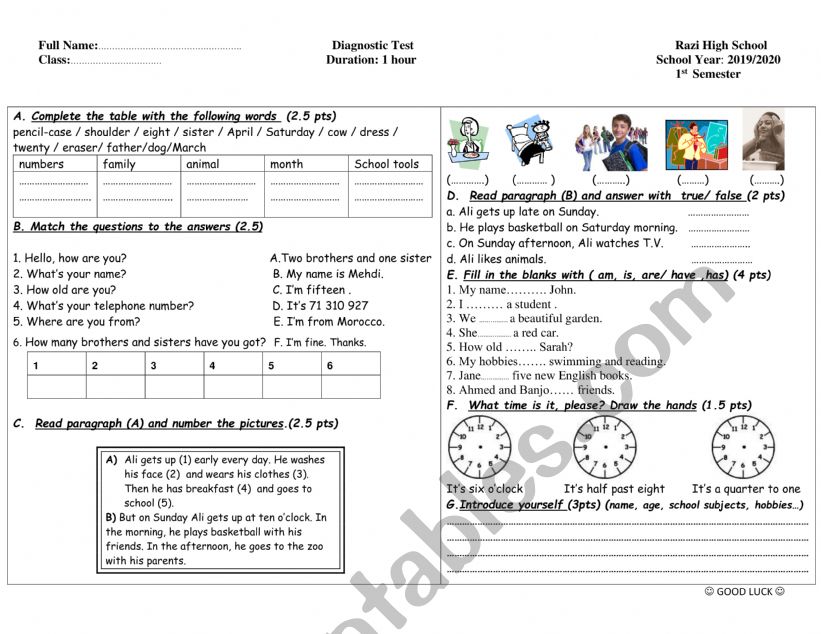 Diagnostic test cc worksheet