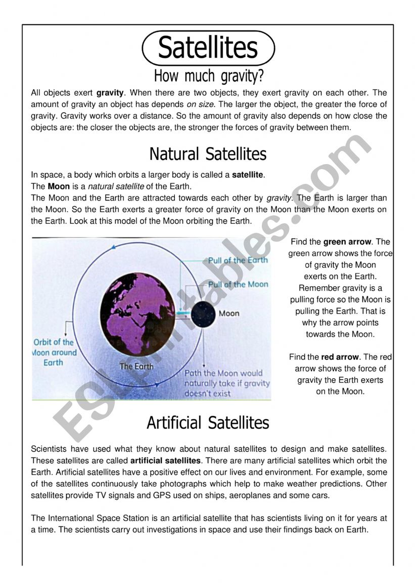 Satellites worksheet
