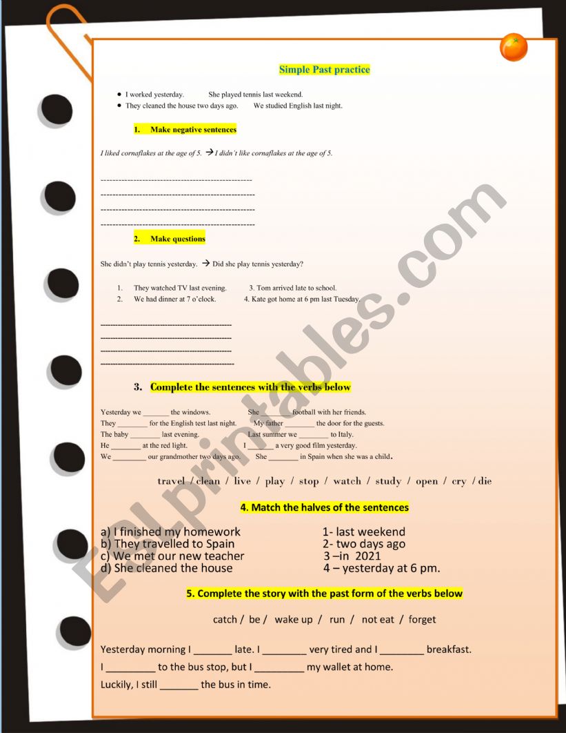 past simple practice worksheet