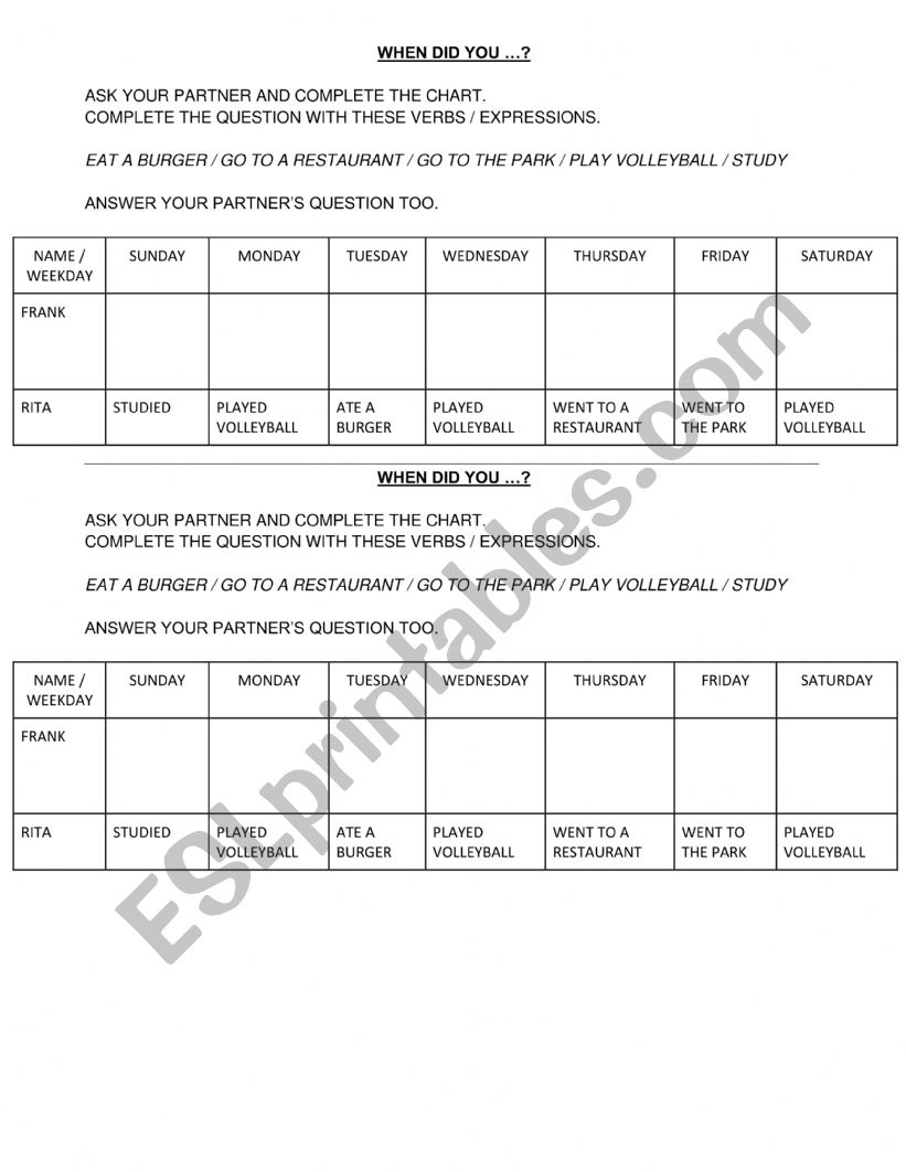 When did you ...? worksheet