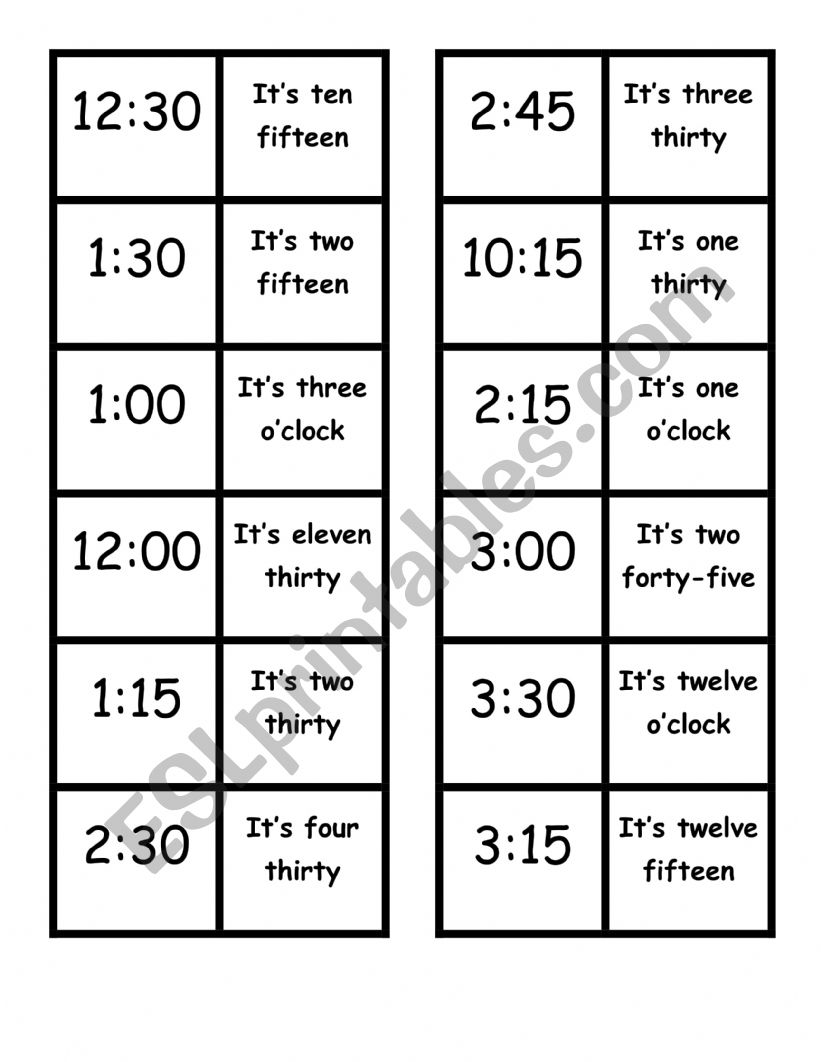 Time domino - (o�clock, fifteen, thirty and forty-five)