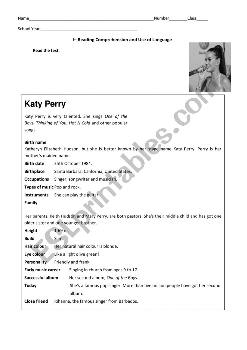 Elementary Test worksheet