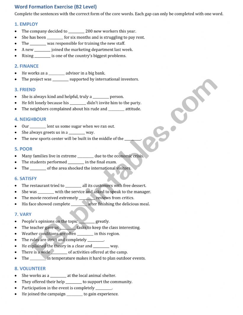 WORD FORMATION worksheet