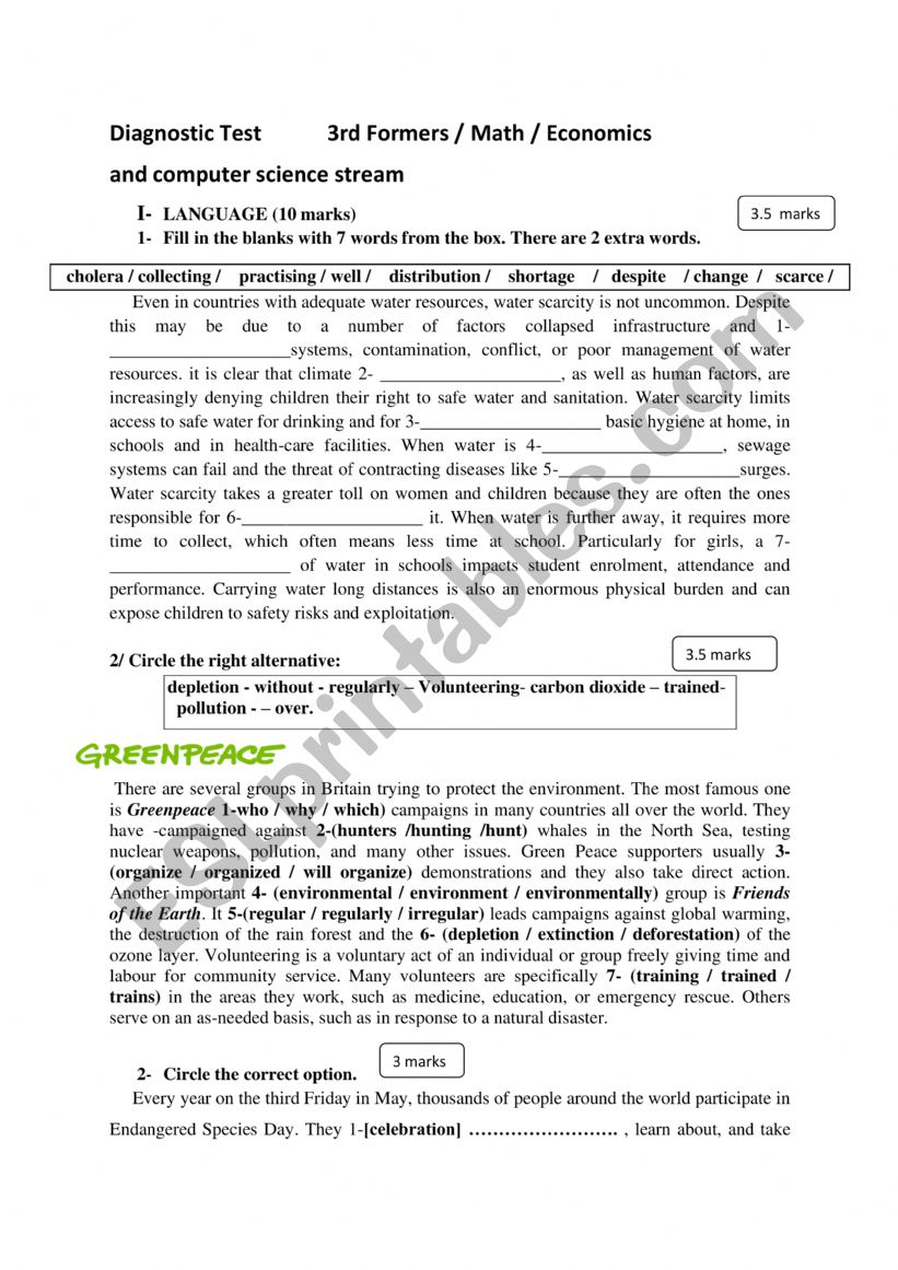 test worksheet