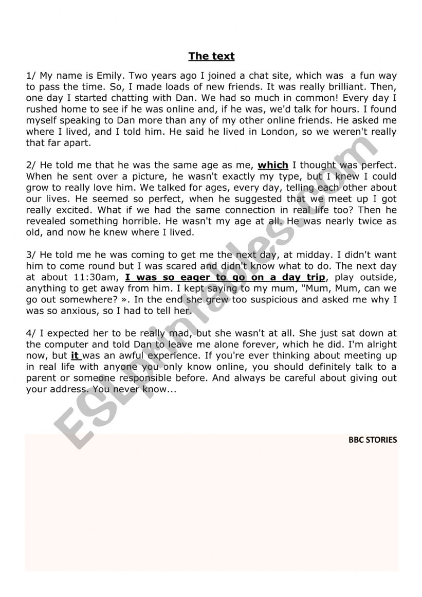 dangers of Internet worksheet