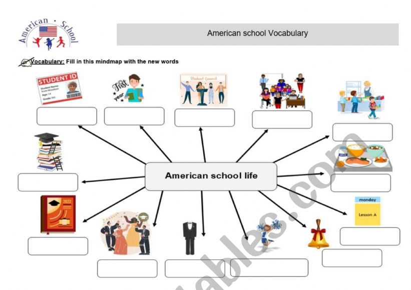 American school vocabulary worksheet