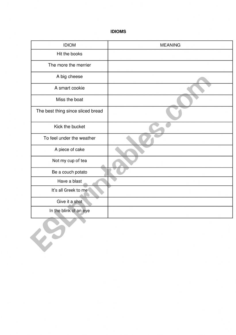 Idioms B2 worksheet