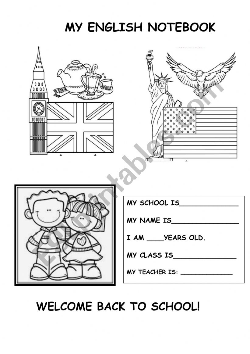 ENGLISH NOTEBOOK COVER worksheet