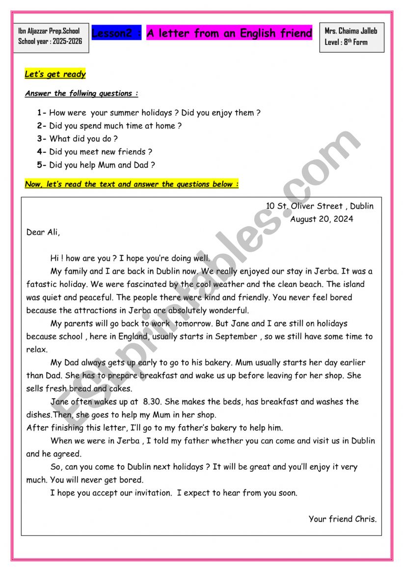 A letter from an English friend