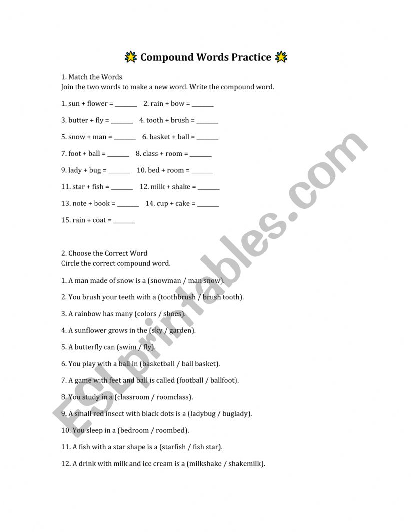 compound word practice worksheet