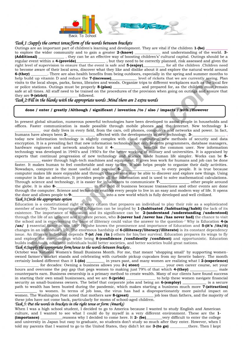 Bac review worksheet