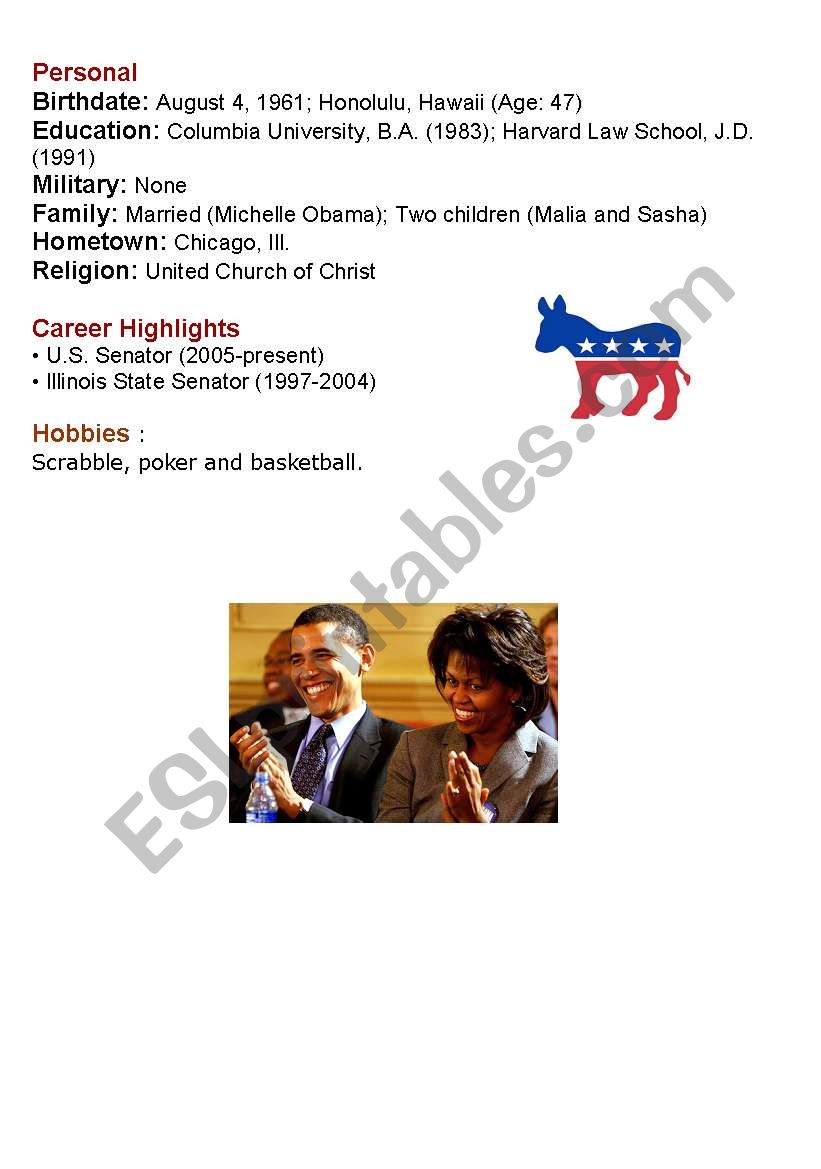 Who is OBAMA? Speak worksheet