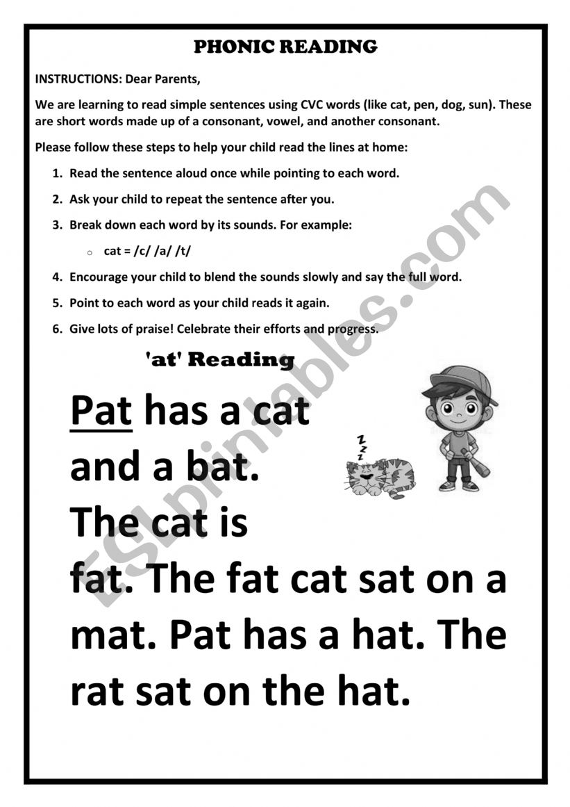 phonic reading at words worksheet