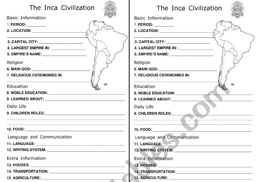 Inca Civilization worksheet