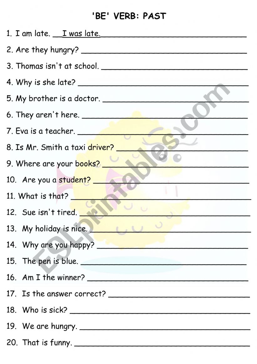 be verb to was were worksheet