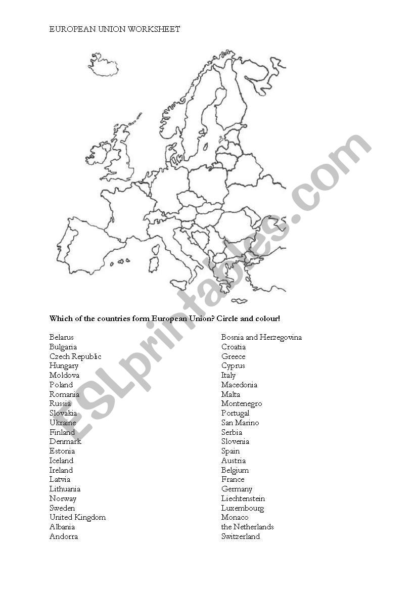 european union worksheet worksheet