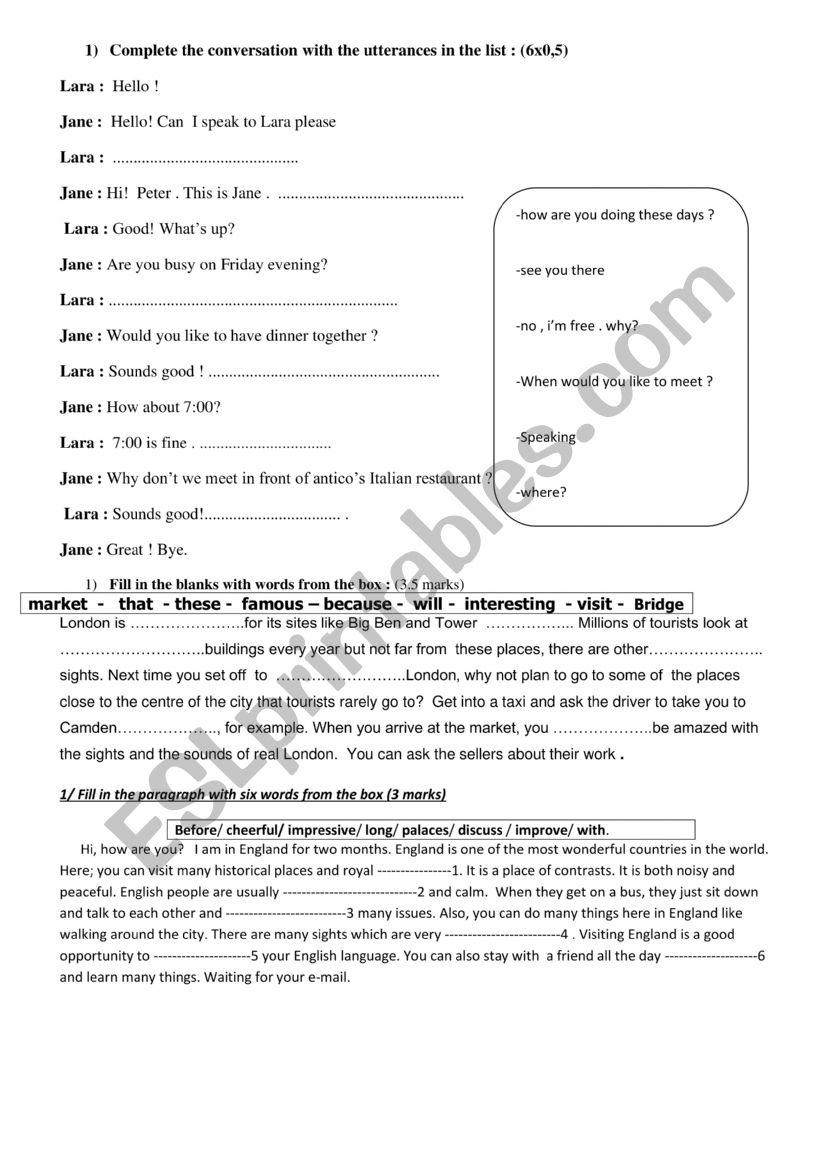 Mid term test 1 8th worksheet