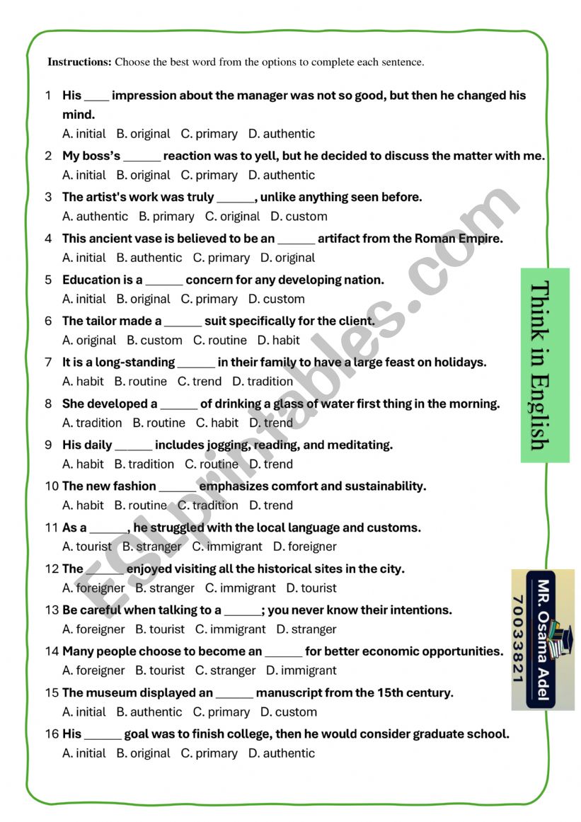 VOCabULARY UNIT 1 Grade 12  Revision