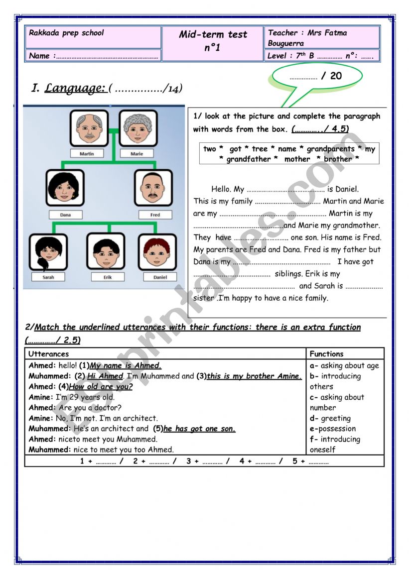mid term tese n1 7th form worksheet