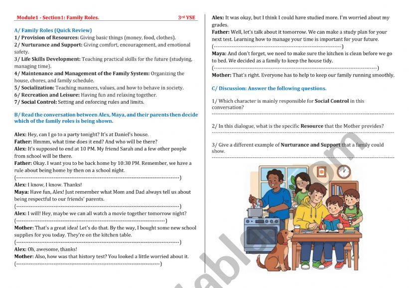 Module 1: Section 1: Family Roles - Follow up activity - 3rd YSE