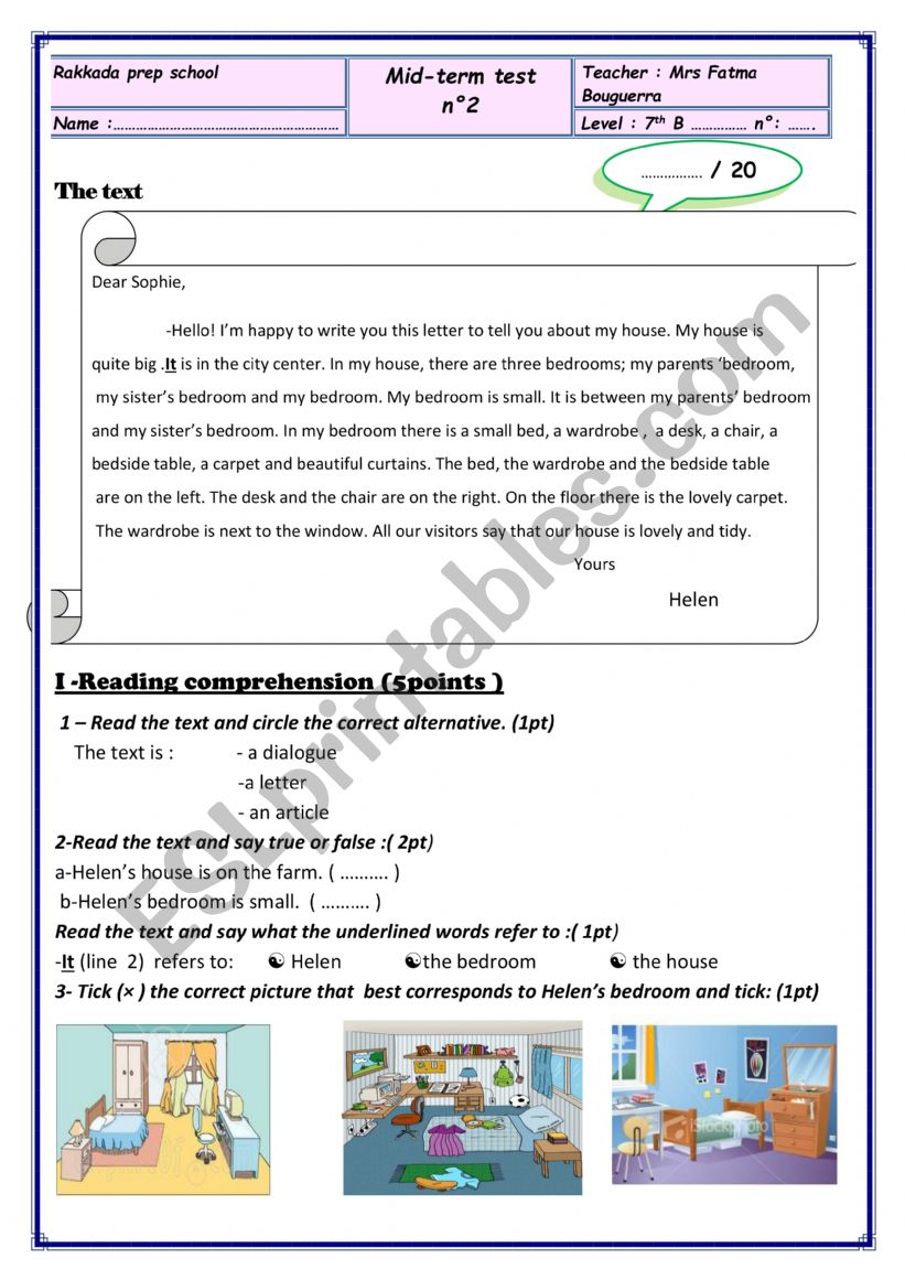 mid term test n2 for tunisian 7th formers 
