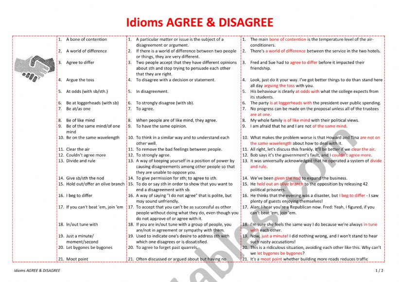 Idioms AGREE & DISAGREE worksheet
