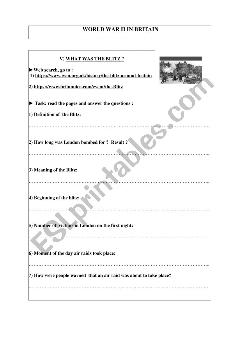 web research : the Blitz worksheet