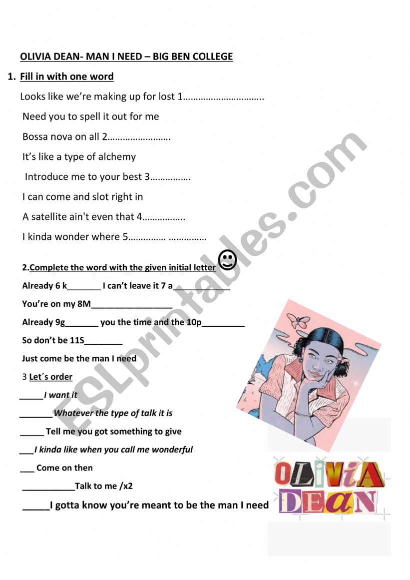 OLIVIA  DEAN SONG worksheet