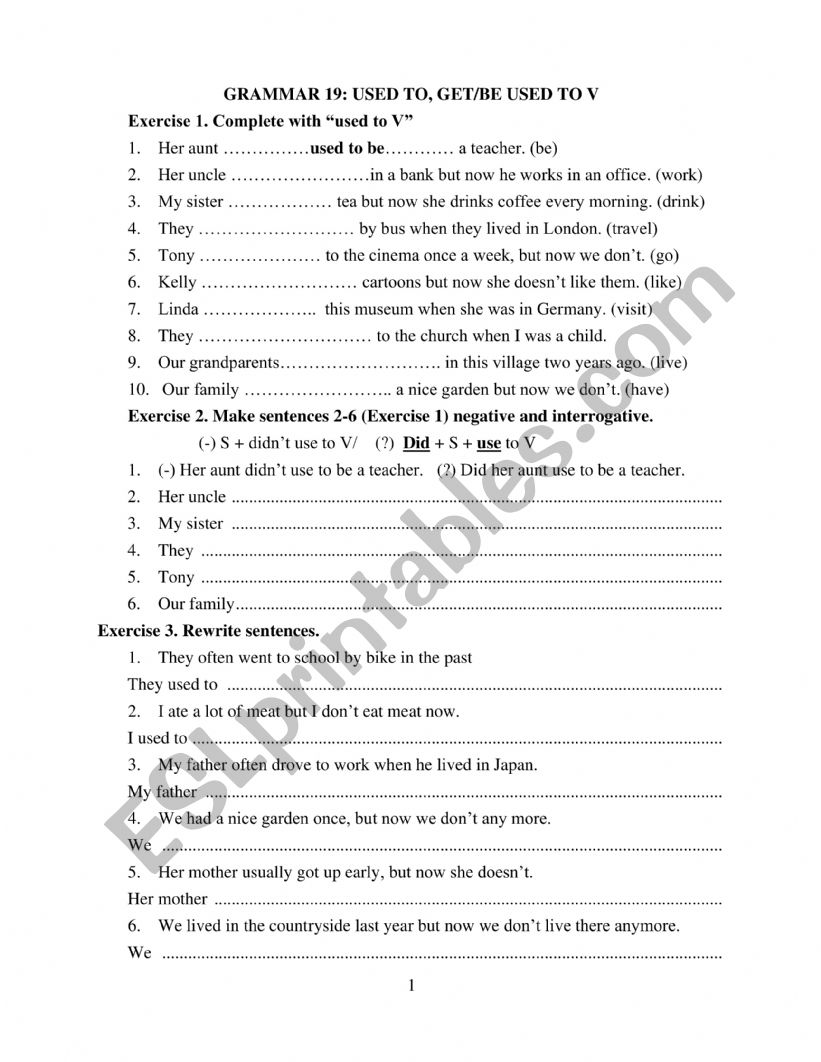 Used to worksheet