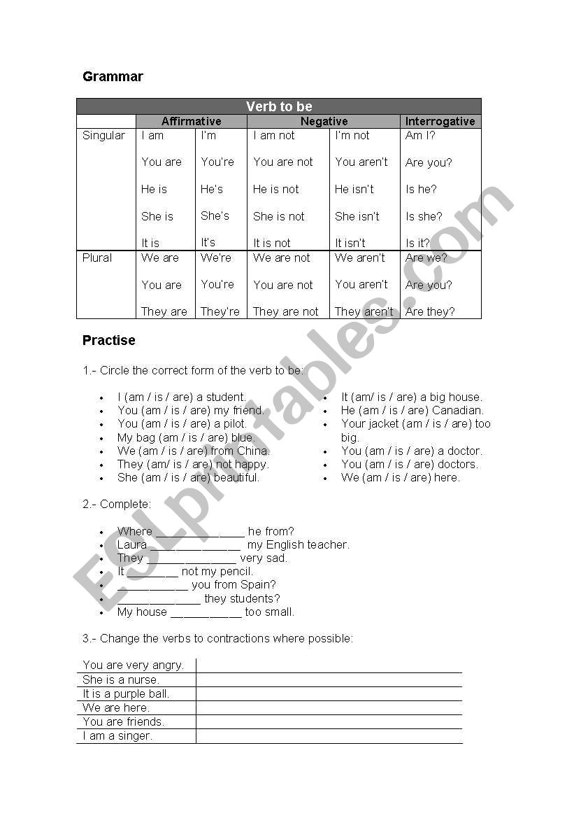 Verb to be worksheet