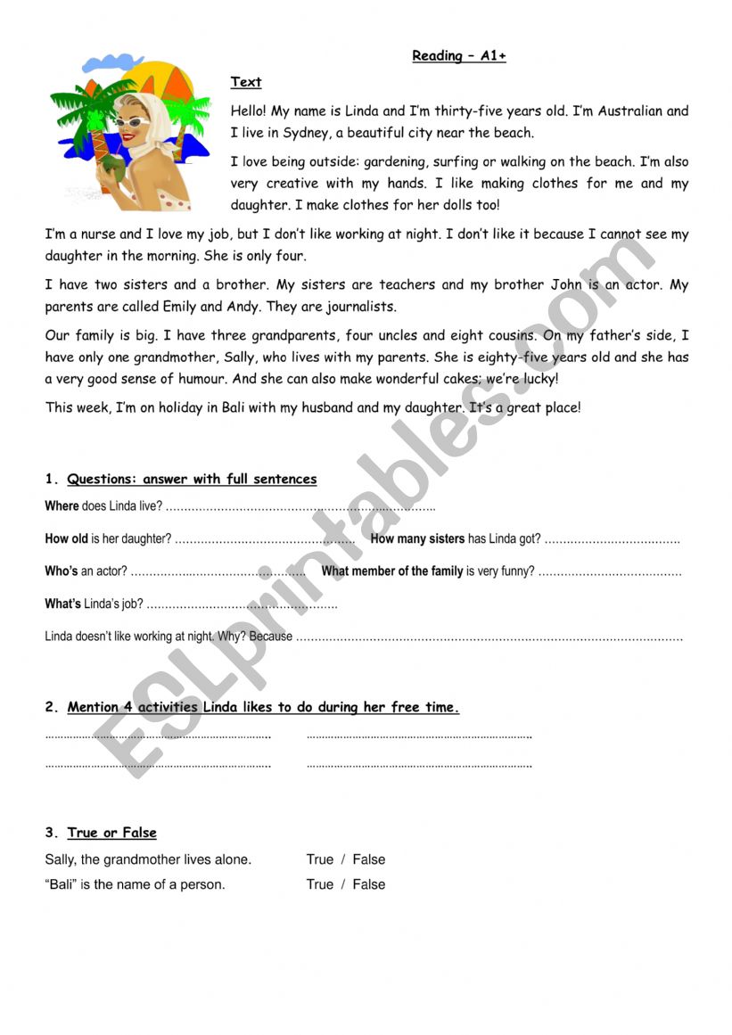Linda from Australia worksheet
