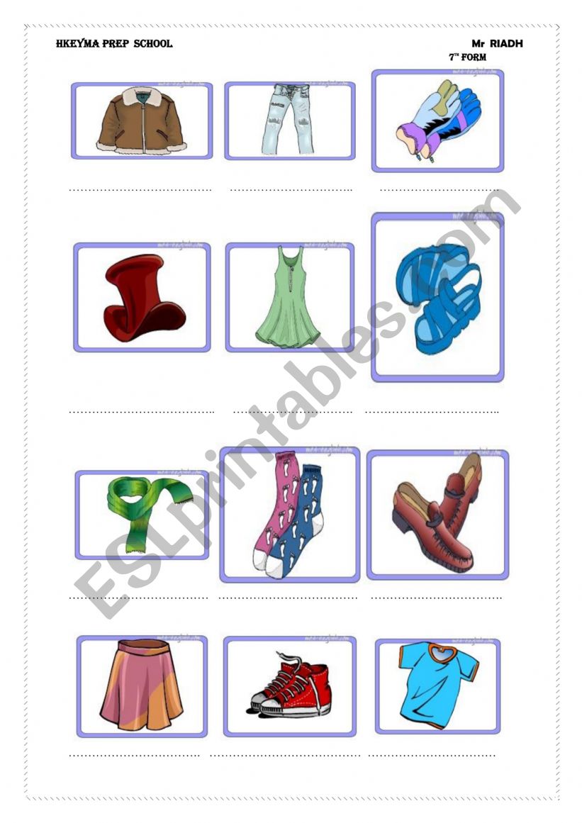Labelling clothes worksheet