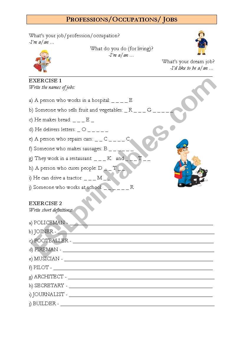 professions worksheet