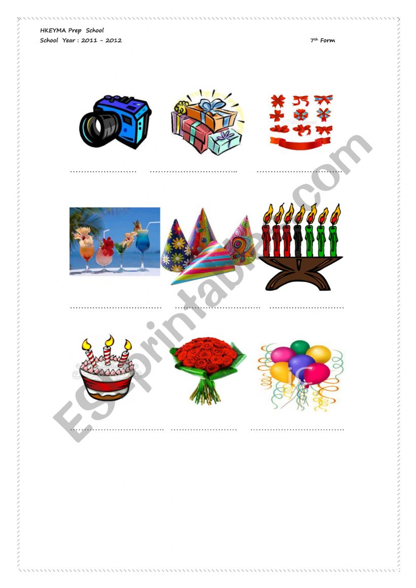 birthday items worksheet