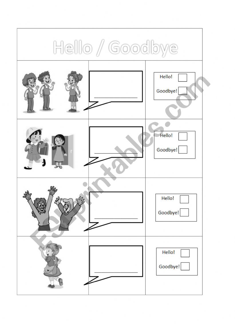 Hello or Goodbye worksheet