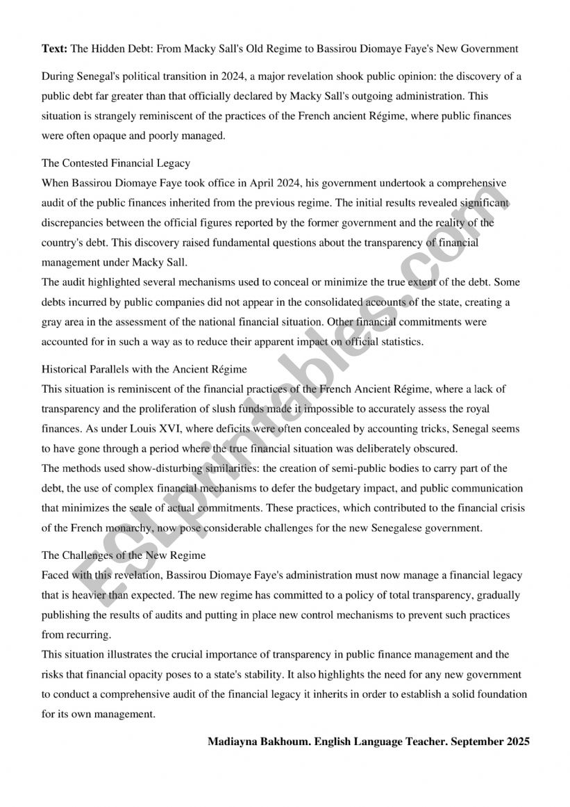 The hidden debt of Senegal worksheet