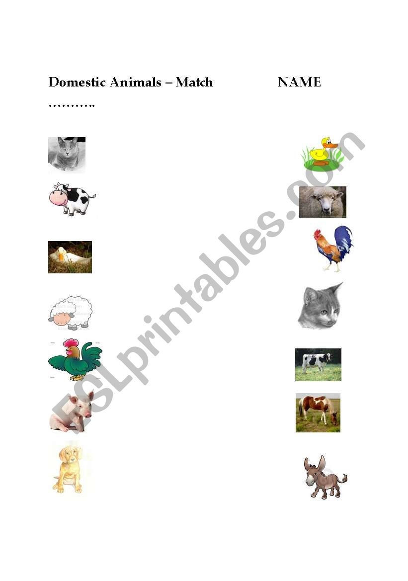 Farm Animals - Match worksheet 