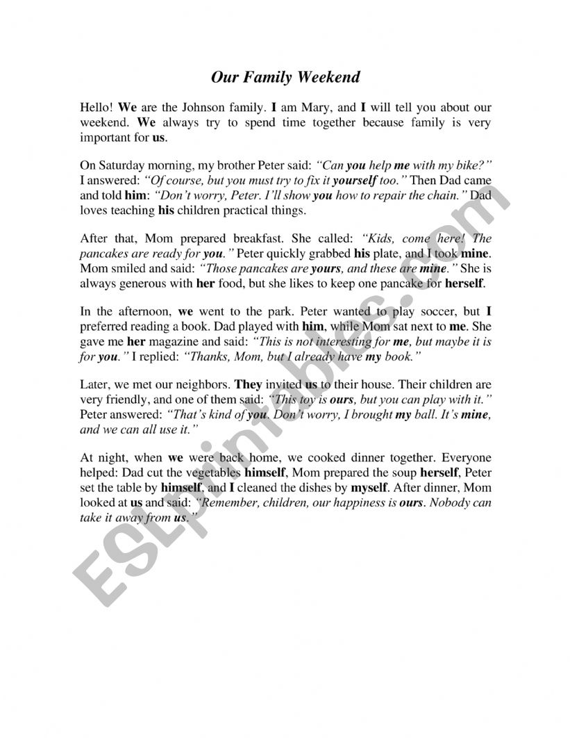 Reading worksheet