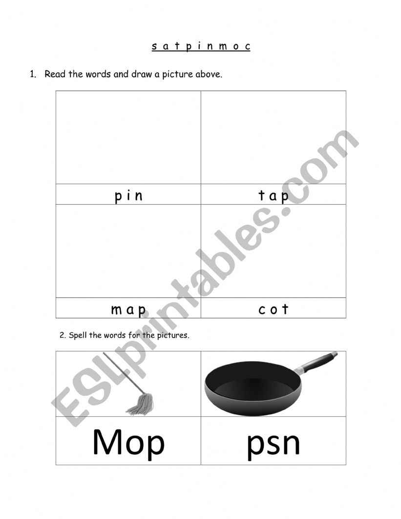 CVC Read, draw, spell worksheet