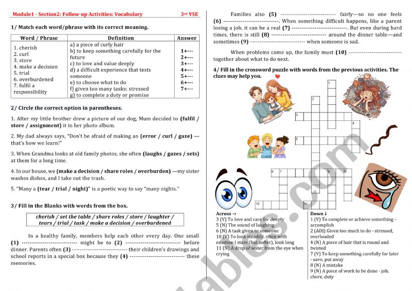 3rd YSE: Module1: Section 2: Follow-up activities: vocabulary