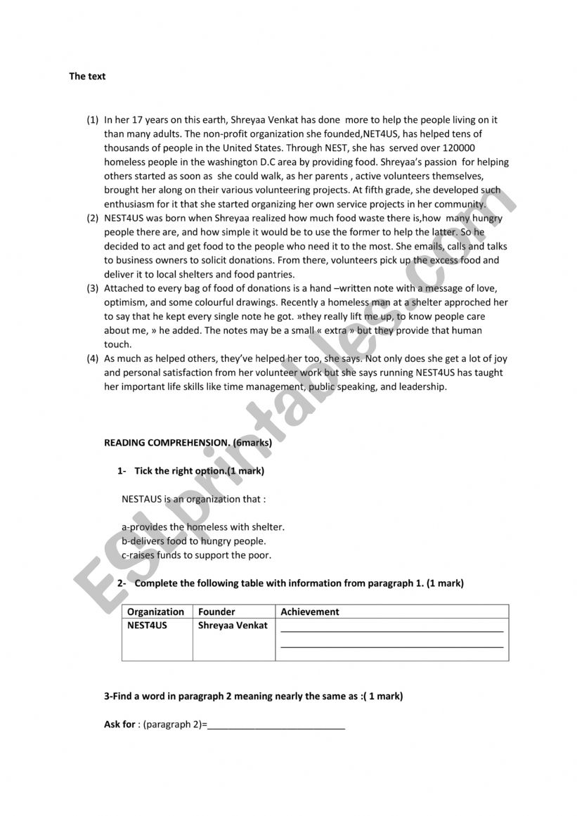 End ofterm test 3 9 th form: readng comprehension