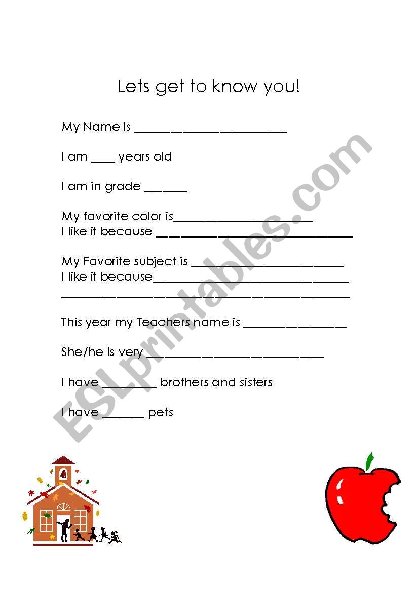 Lets get to know you! worksheet