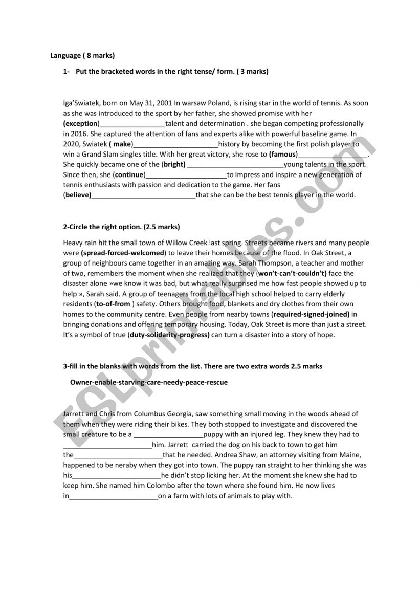 end of term 3 9 th form : language part