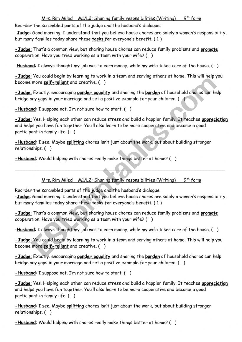 reorder a conversation worksheet