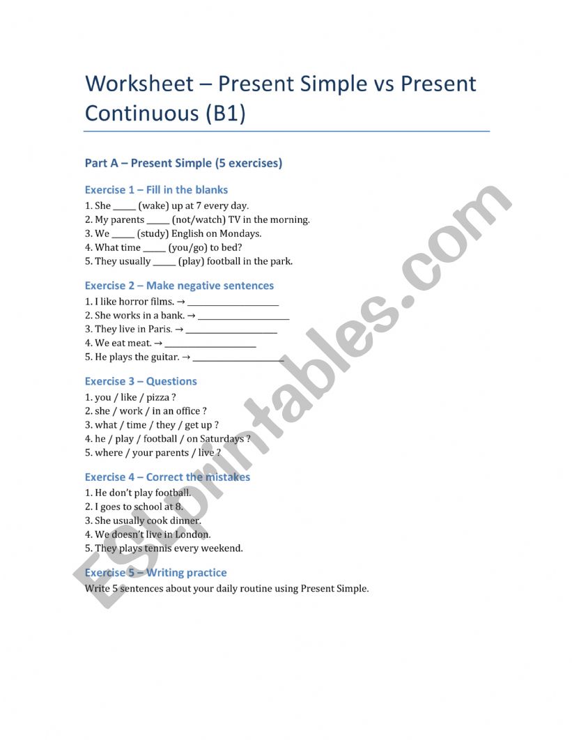 PRESENT SIMPLE AND CONTINOUS  worksheet