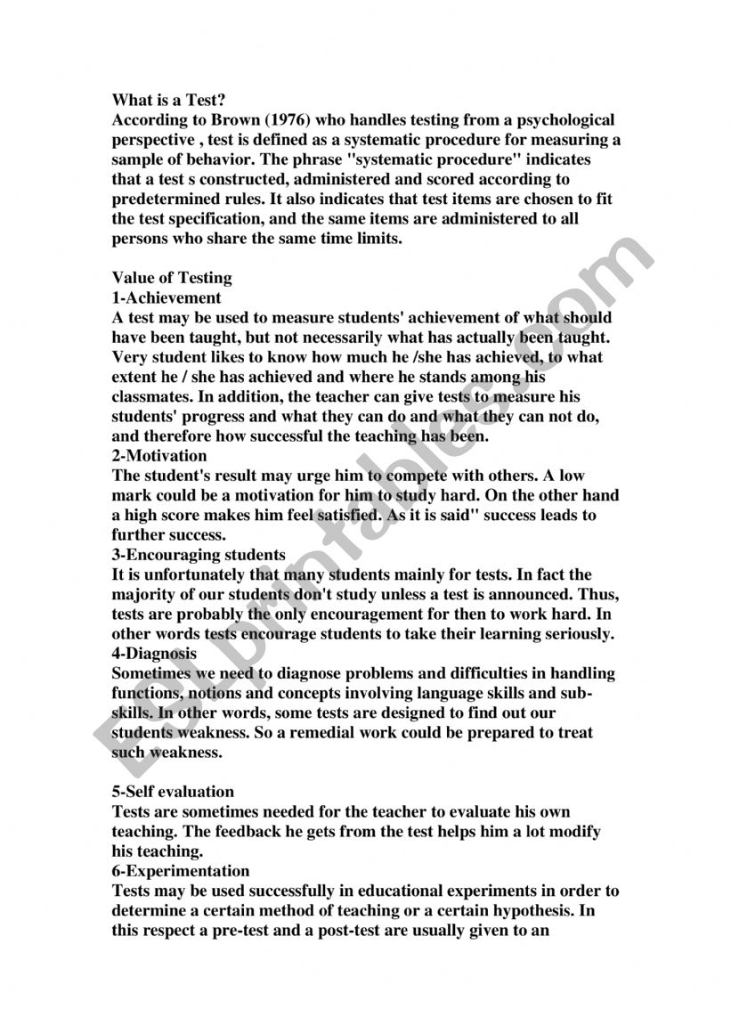 what is a test? worksheet