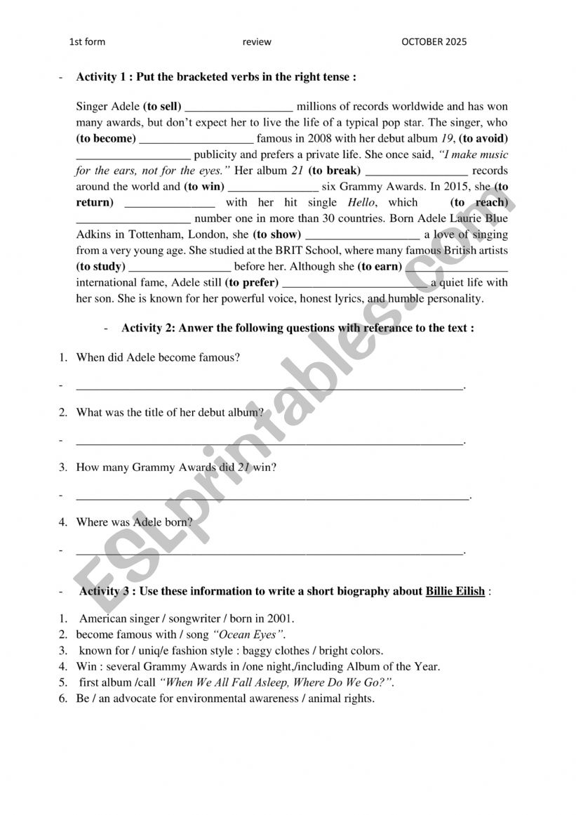 review 1ere Queen of Soul worksheet